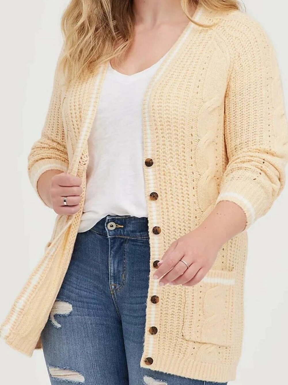 Torrid Buttercream Chunky Cable Knit Cardigan Sweater